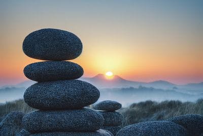 Round rocks piled in nature