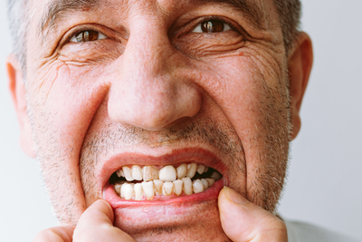 Closeup of man showing teeth